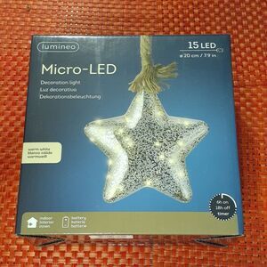 LED Star On 30" Jute Rope Battery Operated New In Box